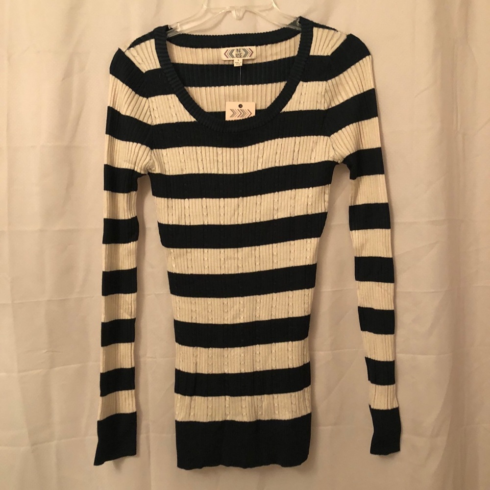 Forest Green and Off-White Striped Sweater